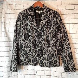 Jones Studio Black Lace Print Blazer Jacket Size 10